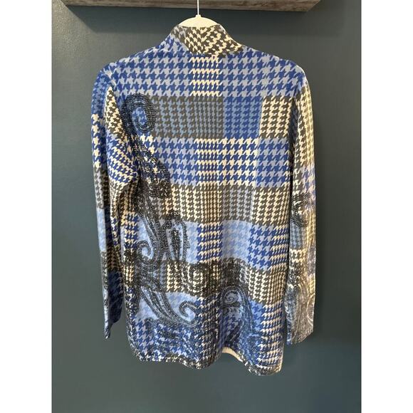 Talbots 100% Pure Merino Wool Houndstooth Paisley Cardigan Sweater Size Medium - Picture 4 of 9